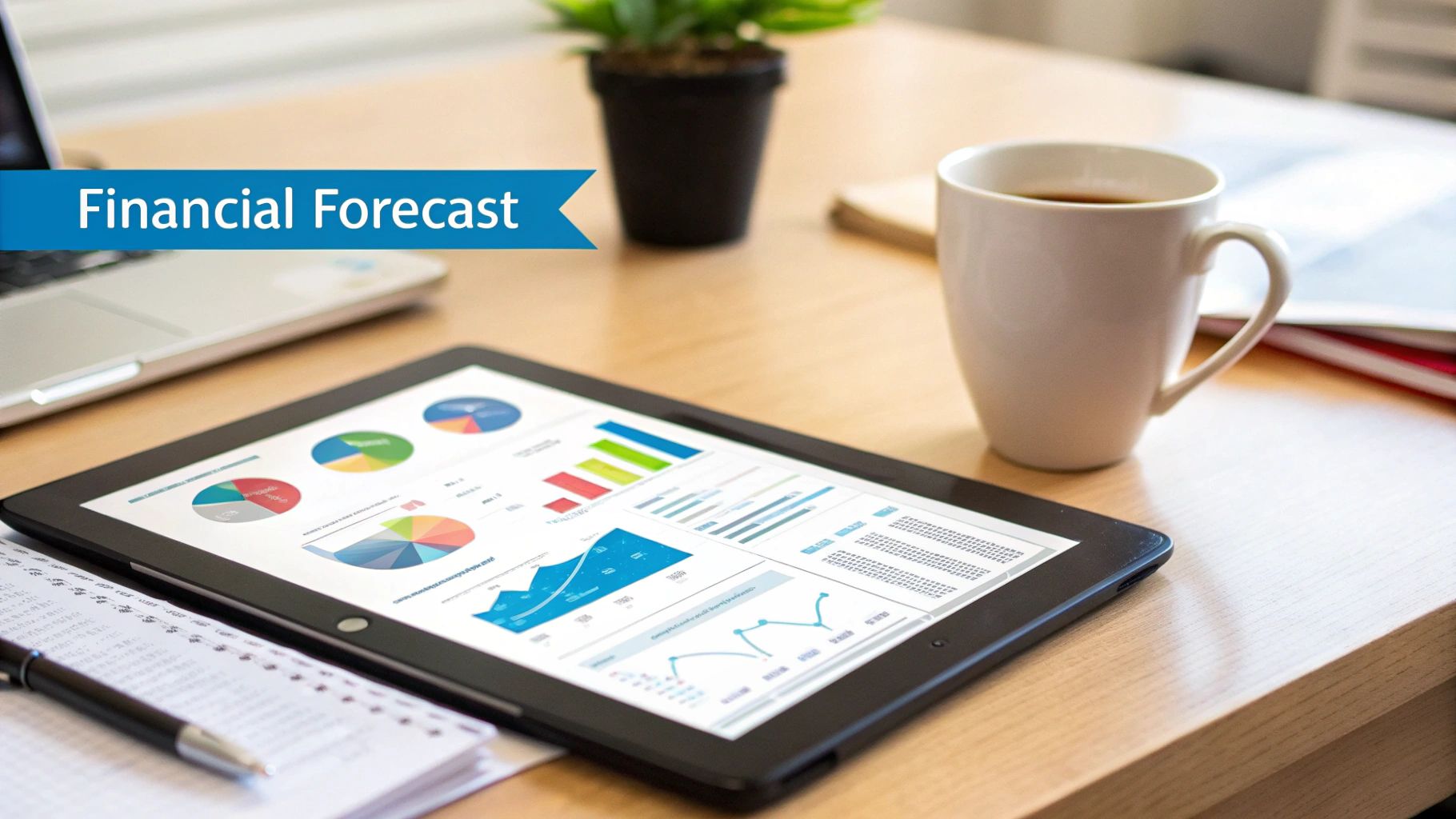 A professional reviewing detailed financial charts and projections on a large digital screen.