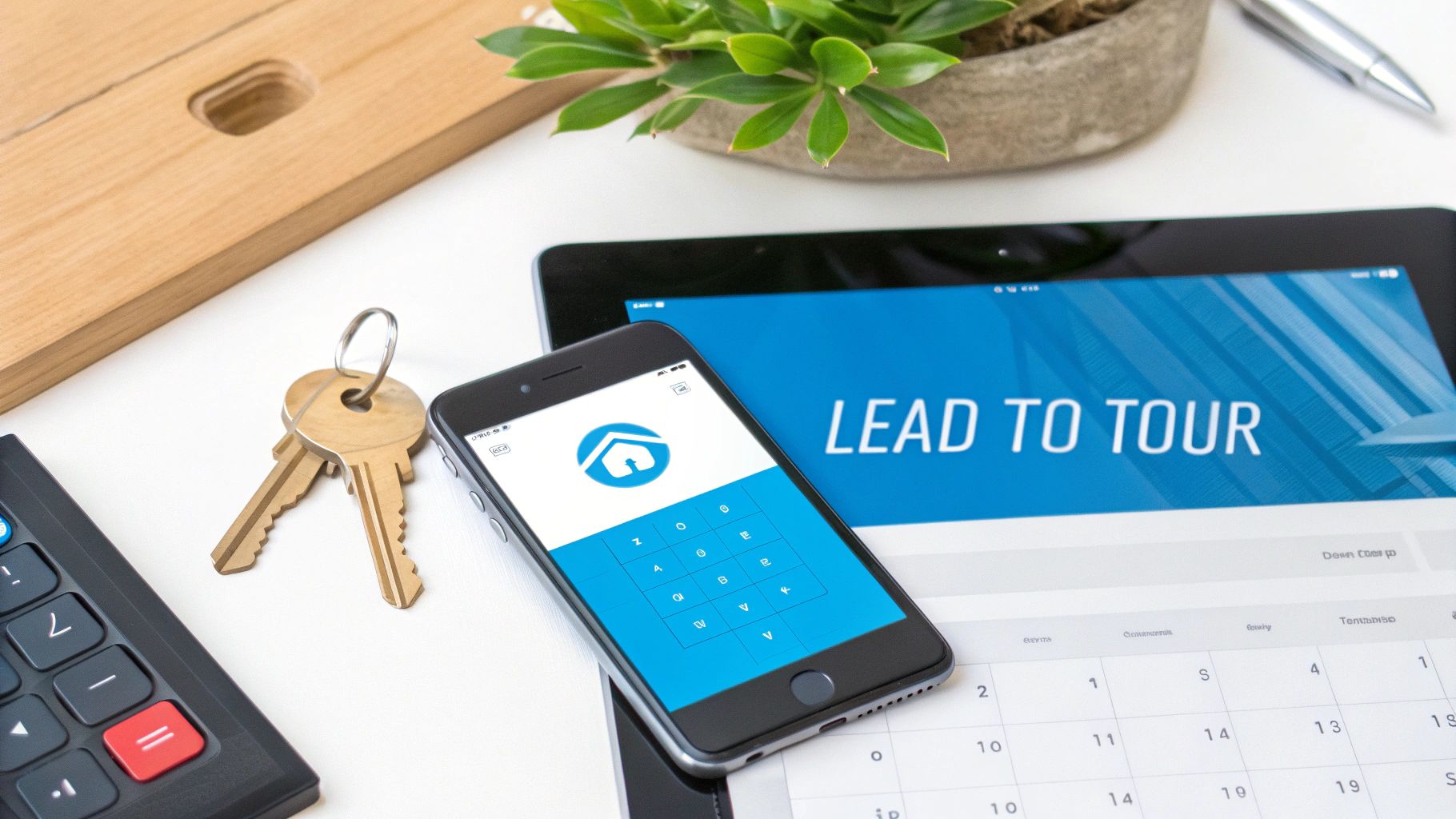 A prospective renter uses a mobile phone to instantly schedule a tour of a rental property, highlighting lead-to-tour conversion for property managers.
