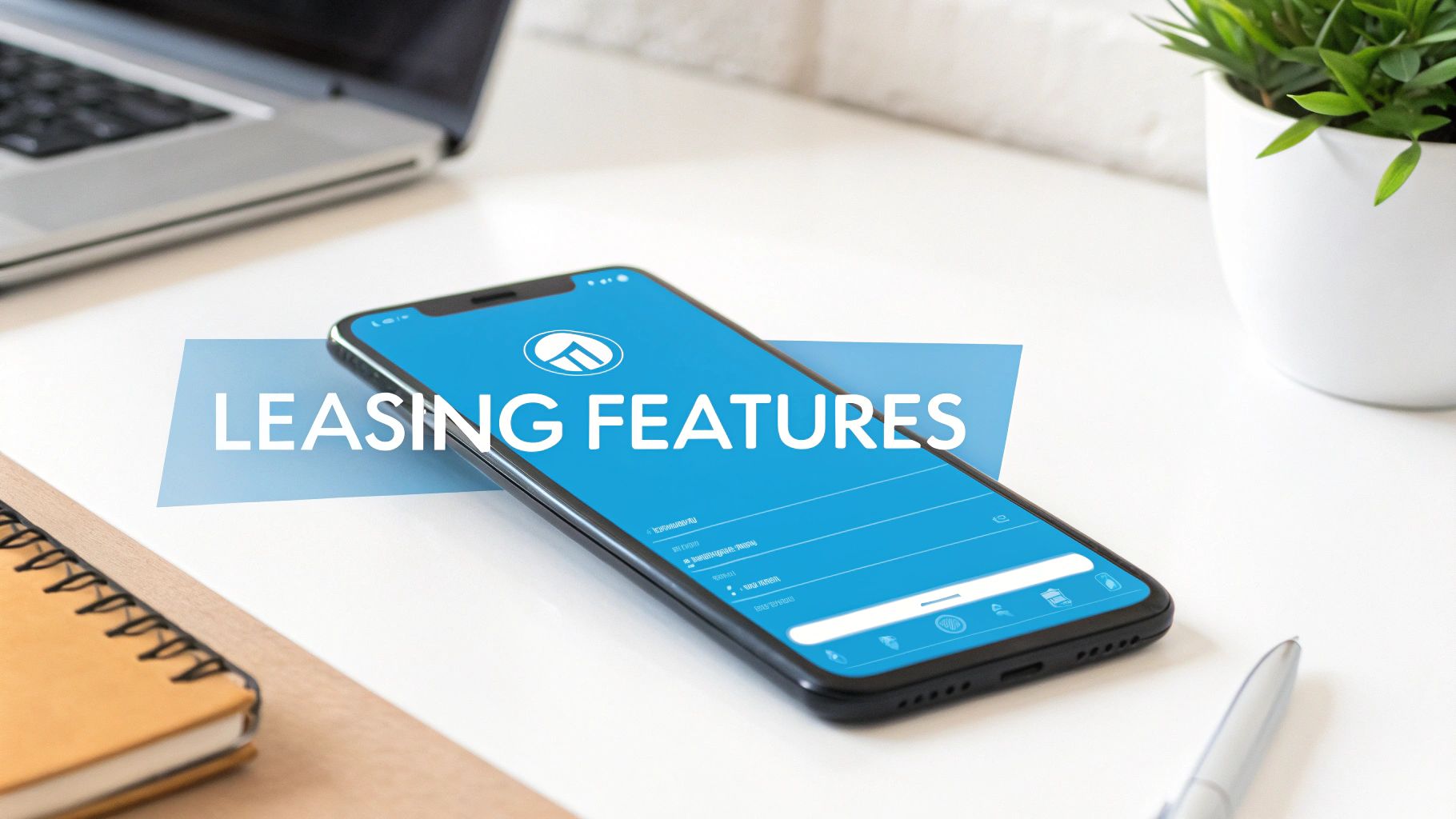 A person using a smartphone to interact with a smart home interface on a wall screen, symbolizing an advanced tenant app.