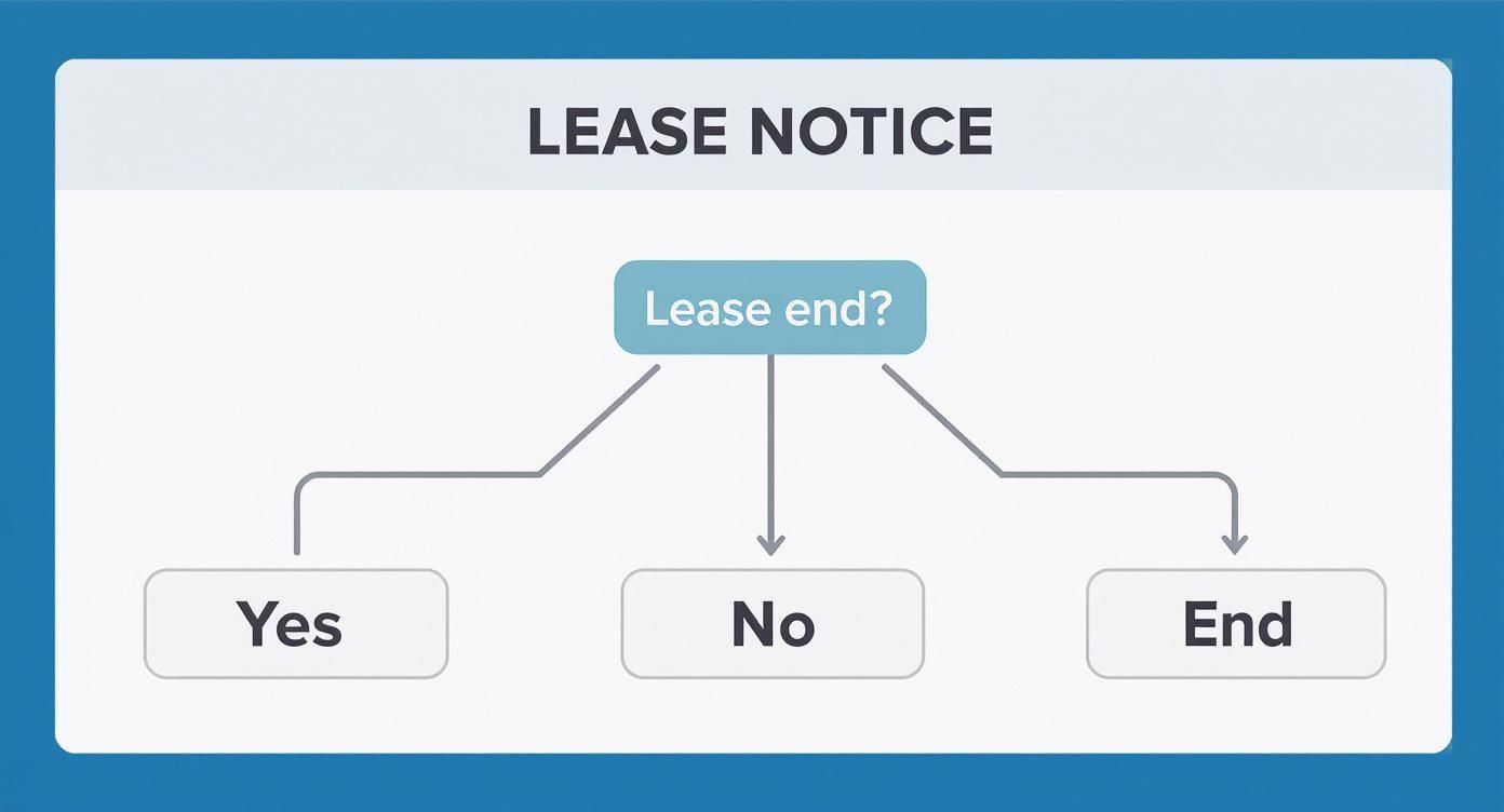 Lease notice flowchart with a 'Lease end?' question and 'Yes', 'No', 'End' options.