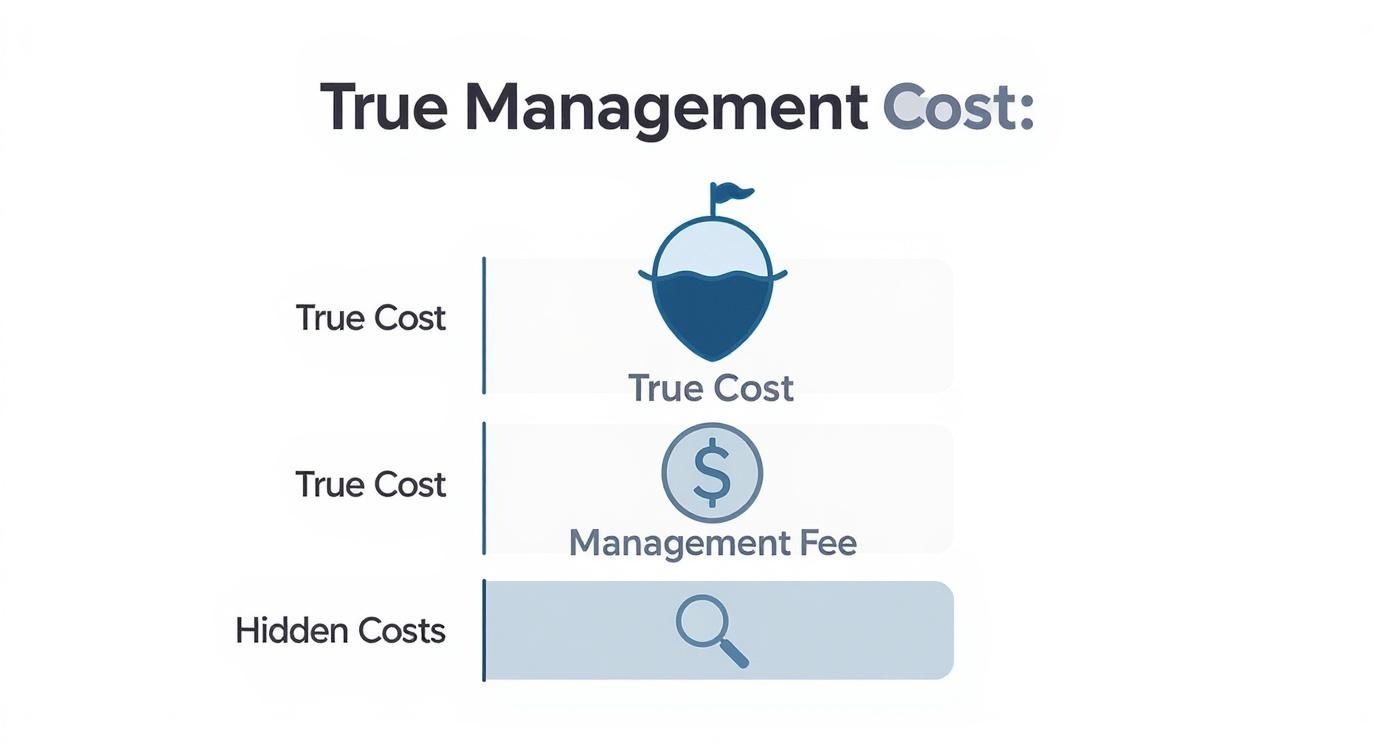 Diagram illustrating true management cost, breaking it down into management fees and hidden costs.