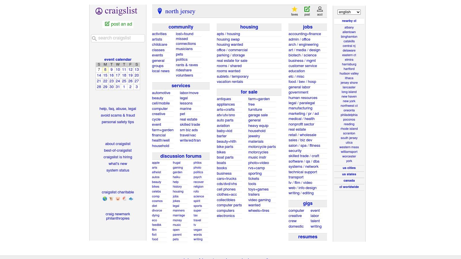 Craigslist (city-specific sites)