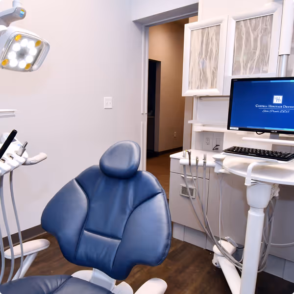 A clean and modern operatory at Coppell Heritage Dentistry.