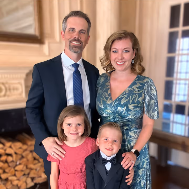 Dr. Pruett with her husband, Trent, and their children, Lyla and Tanner.