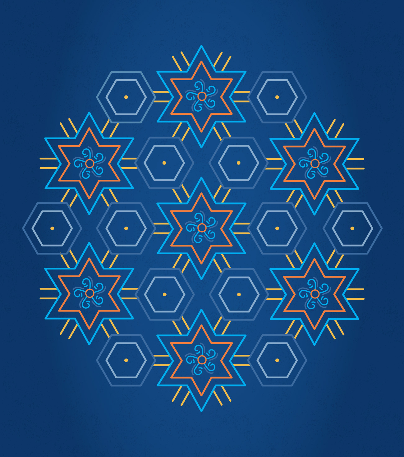Vector wall graphics—blue star shapes in central pattern