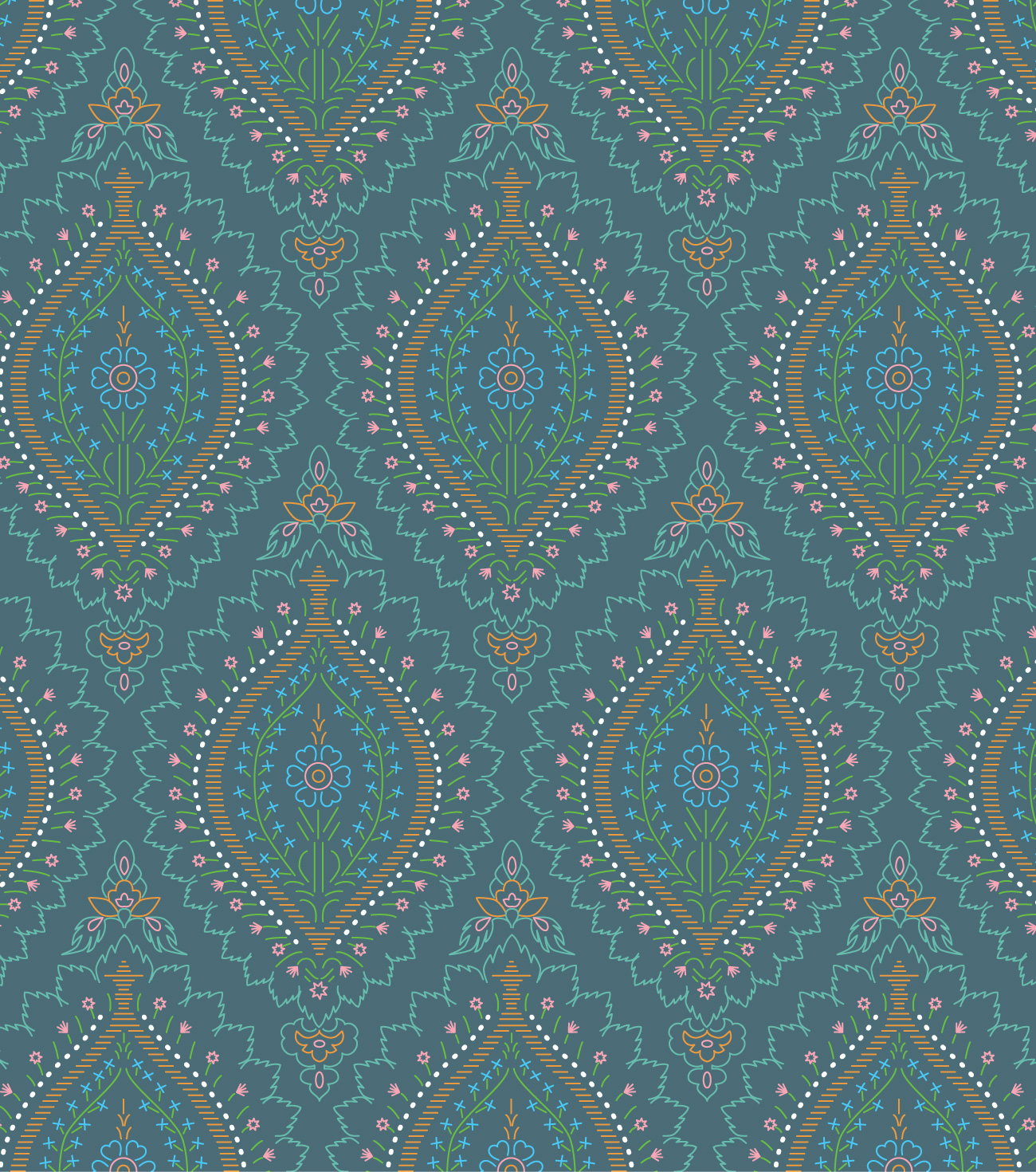 Vector wall graphics—green-gray floral repeated pattern