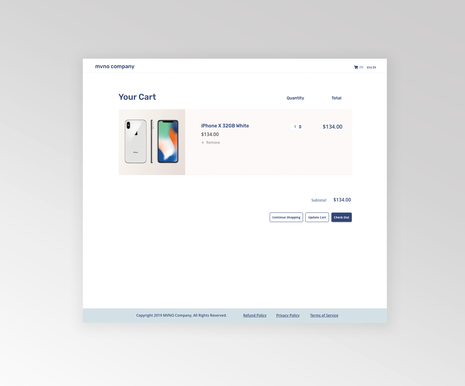 Cart page showing 1 item 