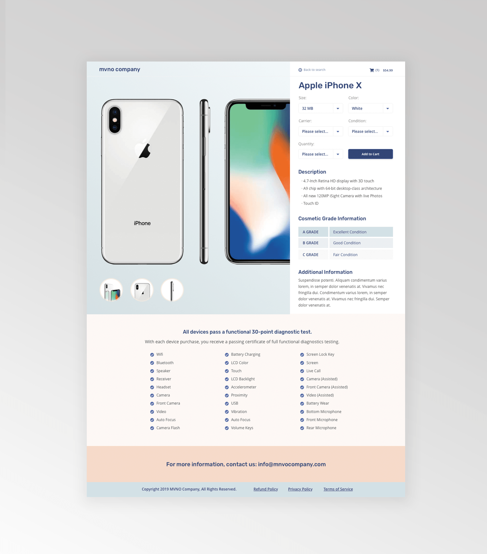 Product detail page showing mobile devices and configuration options