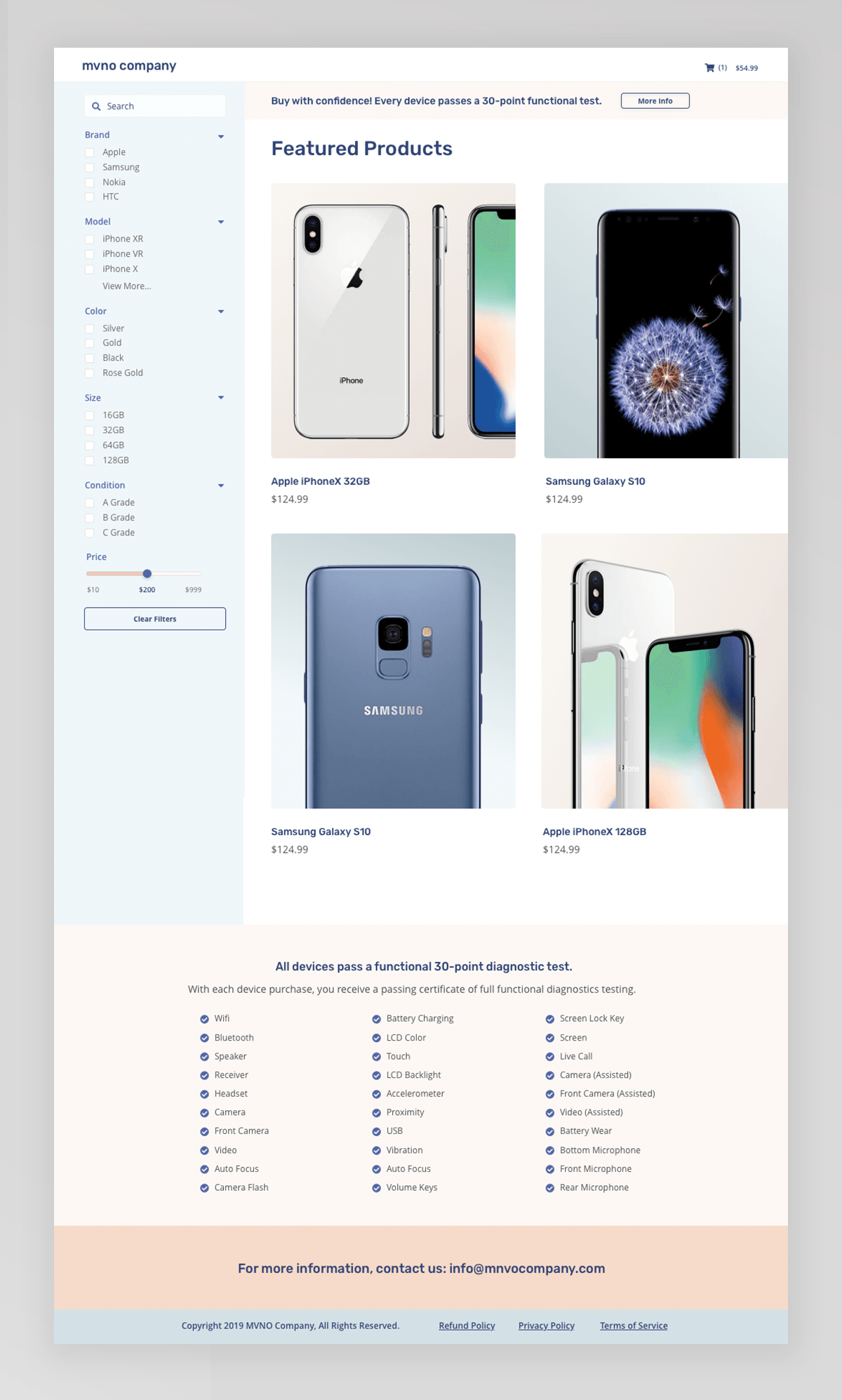 Featured Products page including sort / filter and product guarantee