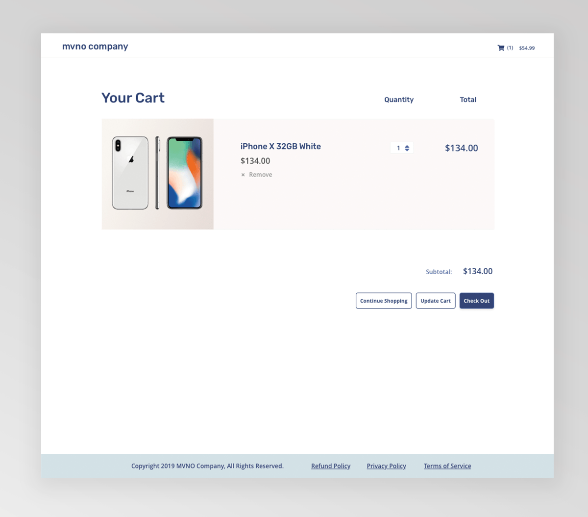 Cart page showing 1 item 