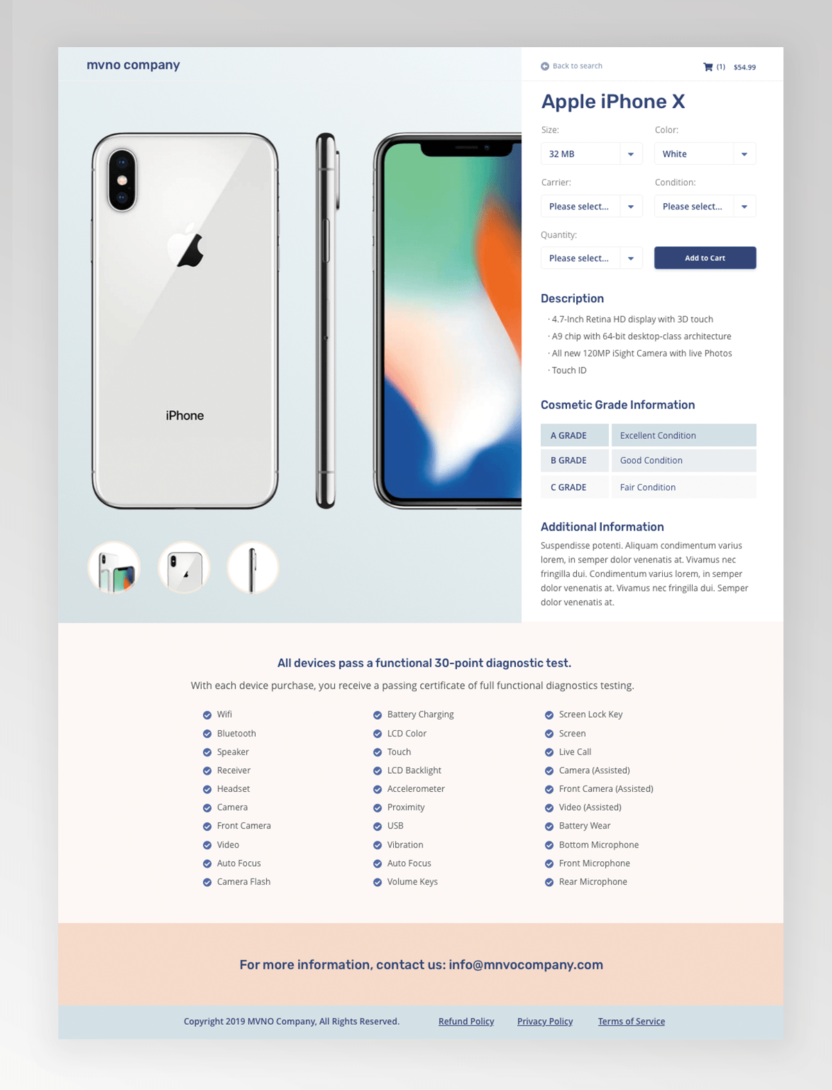 Product detail page showing mobile devices and configuration options