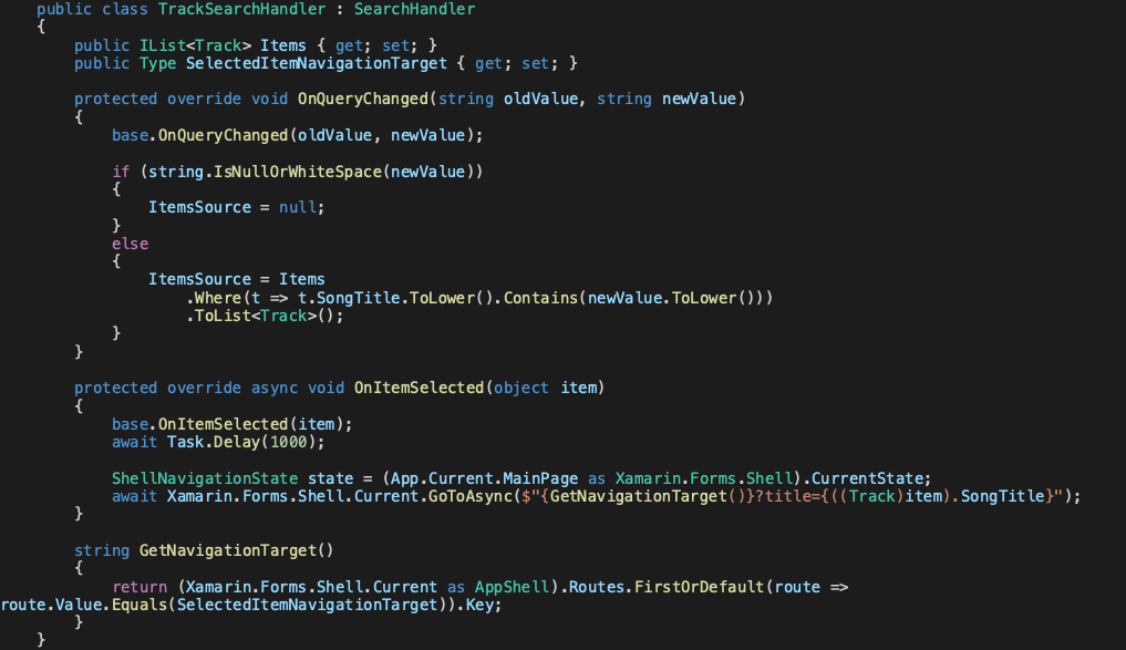 sample TrackSearchHandler method