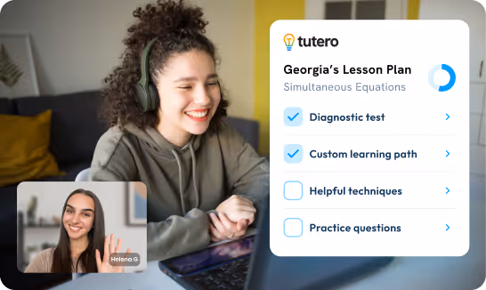 A student attending online tutoring session with a tutor, and going through her lesson plan