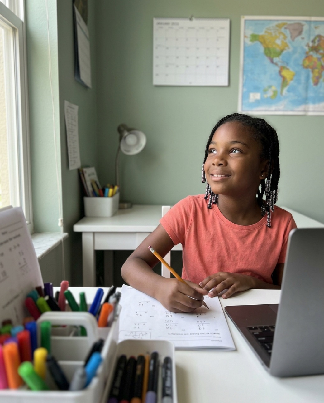 A Florida student working through a math worksheet in her Tutero lesson
