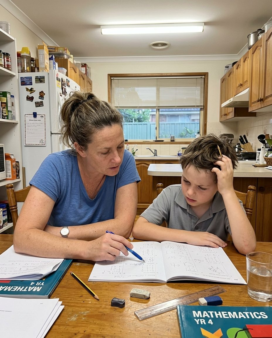 A parent and child reviewing a learning plan at home