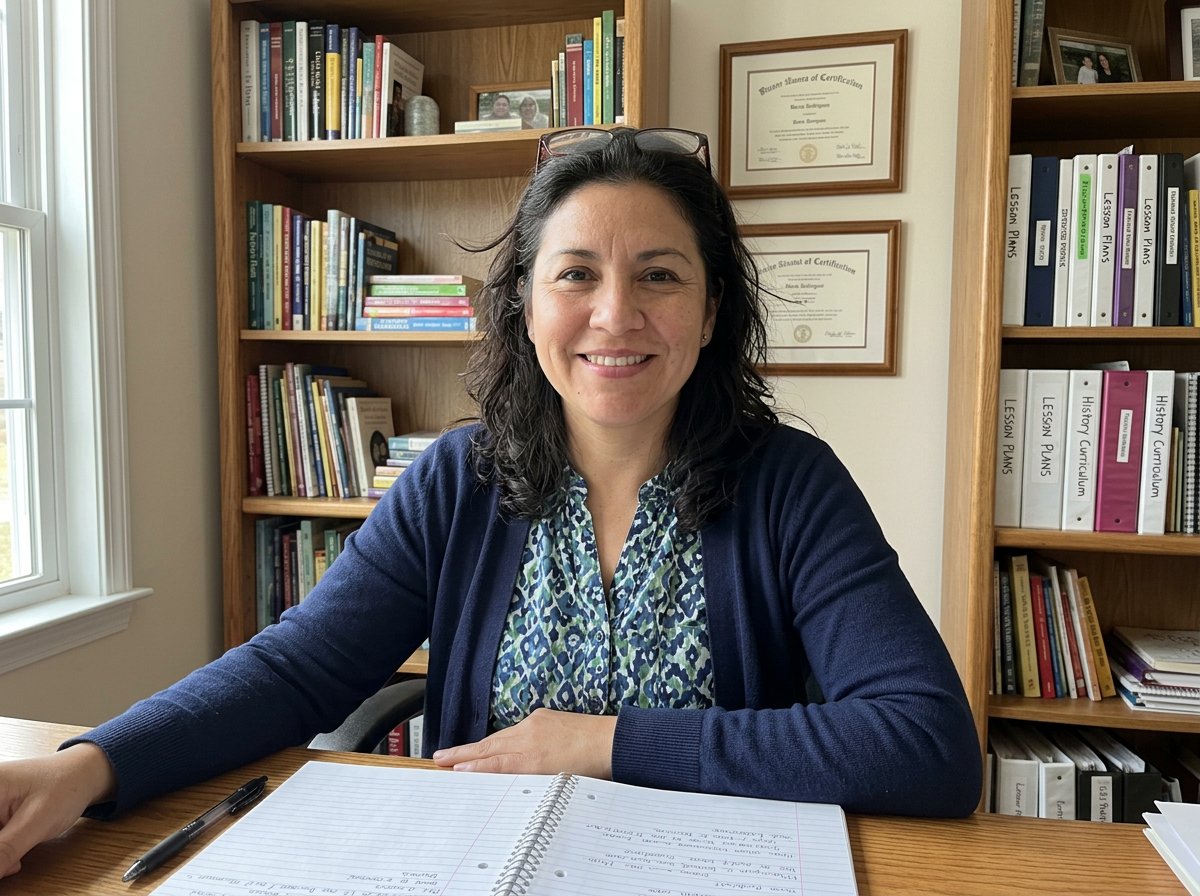 A certified teacher in her study
