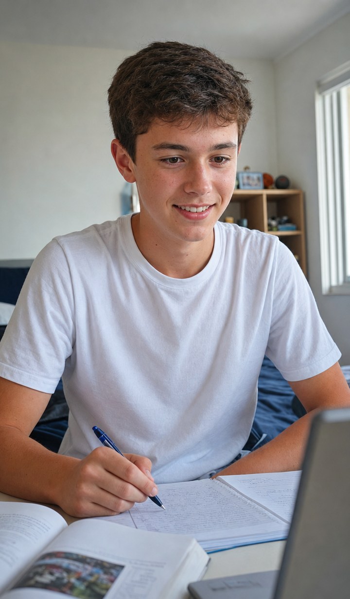 Senior student working through a problem with his online tutor in a special needs tutoring lesson