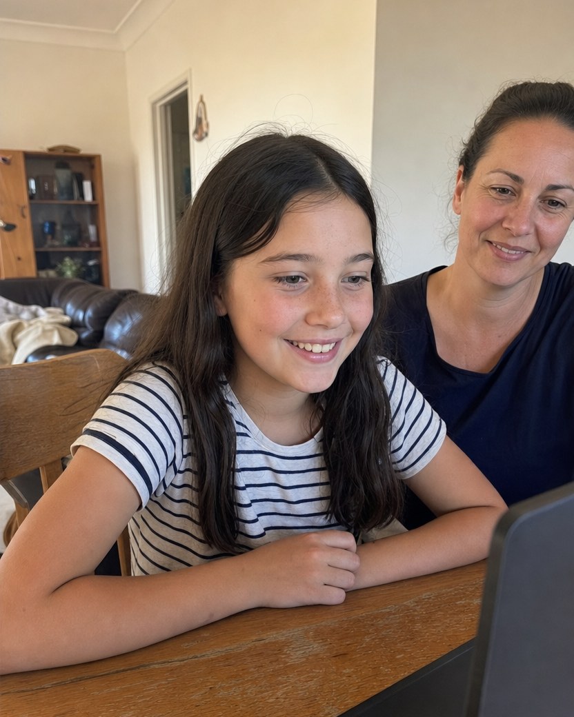 Student and her mum following a live 1-on-1 online special needs tutoring lesson with a Tutero tutor