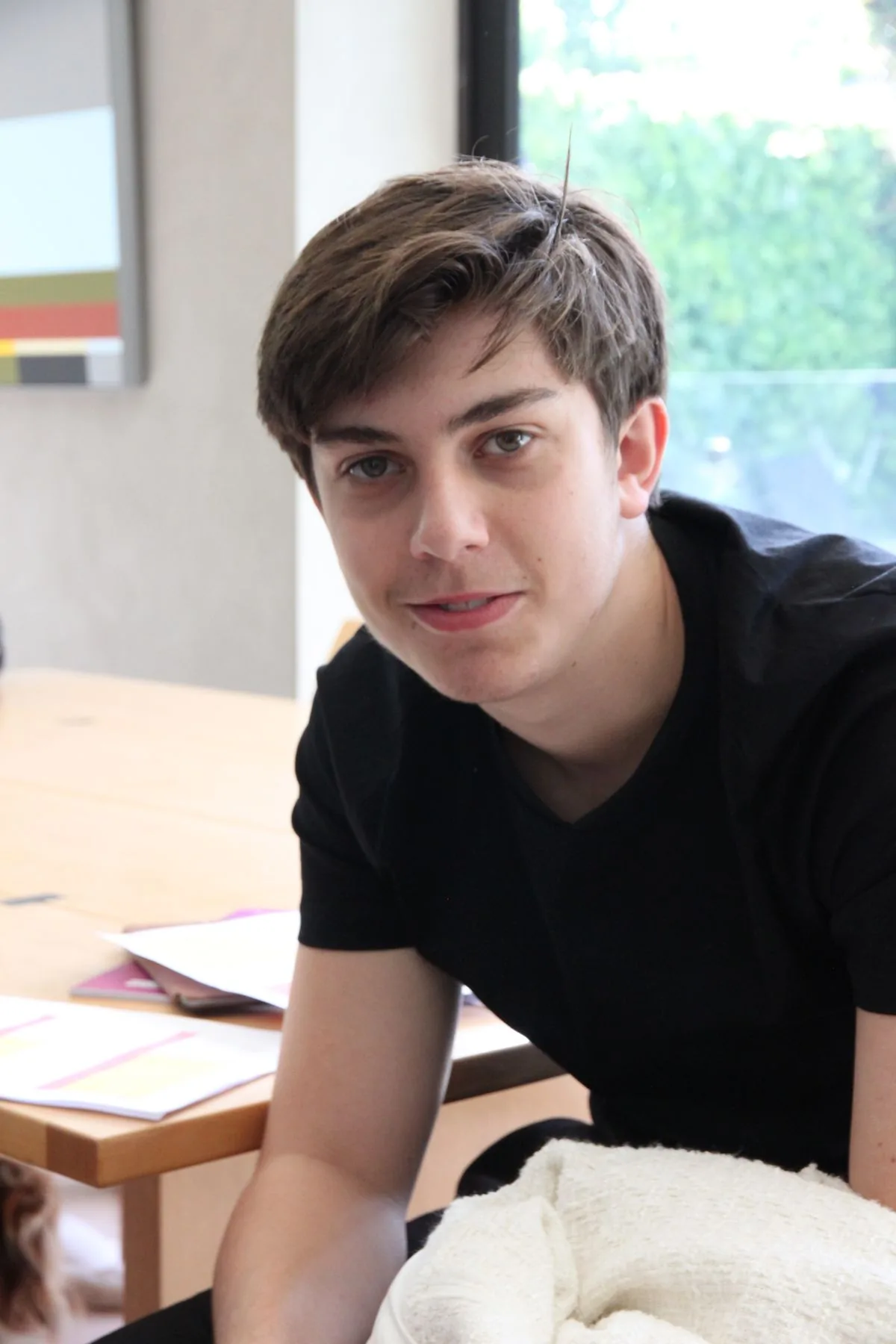 Teenage student at his desk