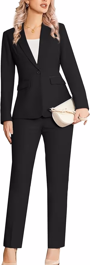 Kelyaa Women's 2 Piece Suit Notched Lapel One Button Slim Fit Business Office Work Tuxedo Blazer Pants Set