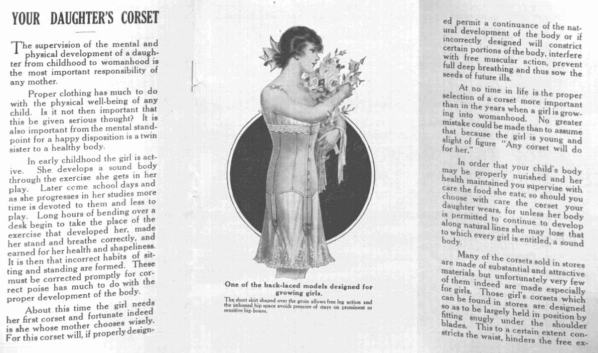 An image of “Your Daughter’s Corset” (1910), an advertisement for corsets by Spirella Company.