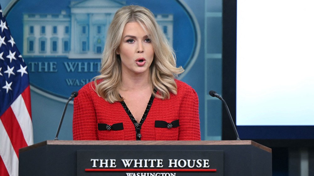 White House Press Secretary Karoline Leavitt speaks during the daily press briefing in the Brady Press Briefing Room of the White House in Washington, DC, on January 31, 2025. (Photo by Mandel NGAN / AFP) (Photo by MANDEL NGAN/AFP via Getty Images), red made in china outfit