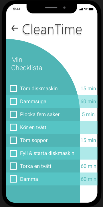 Screenshot of checklist in app