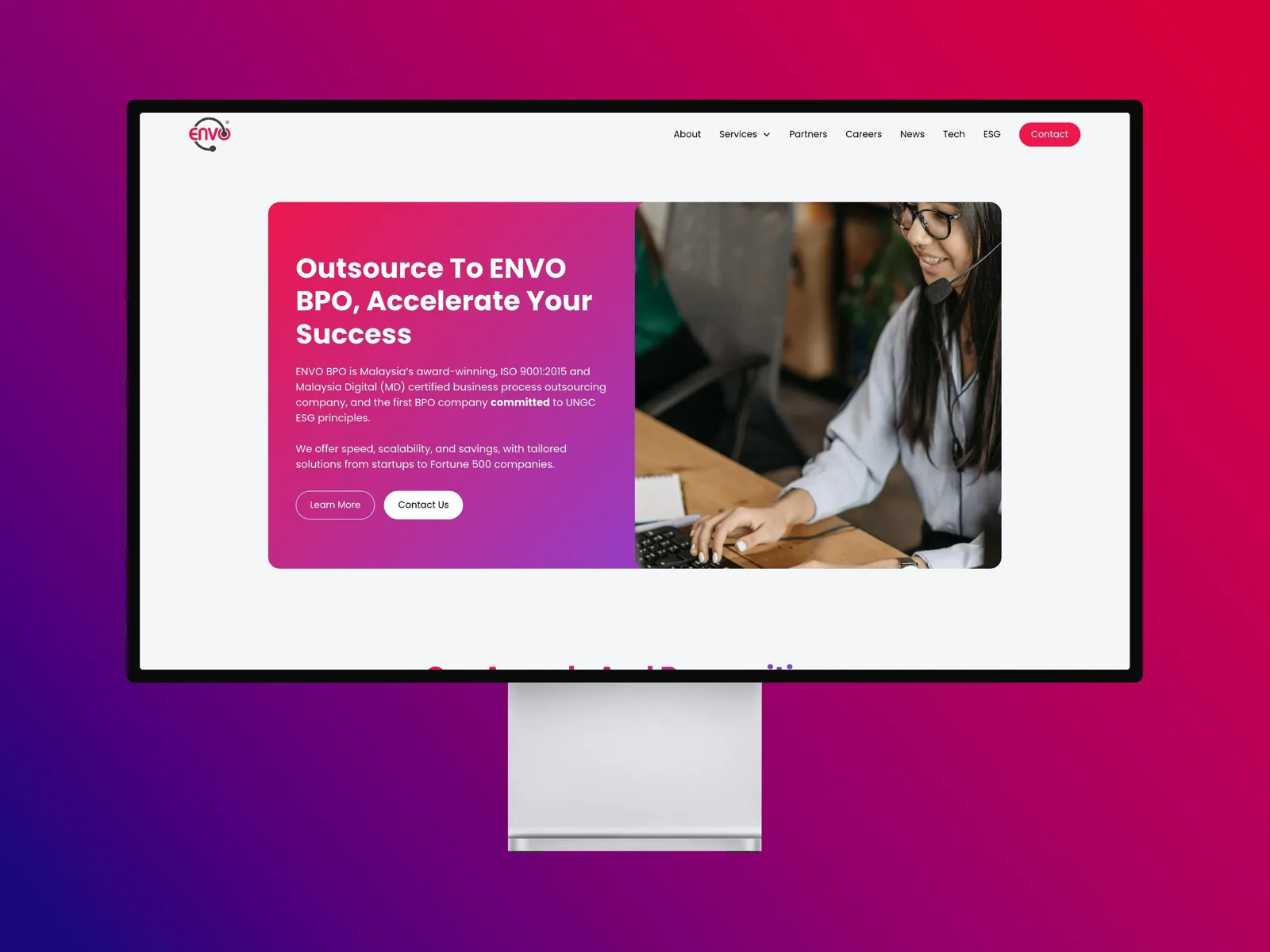 ENVO BPO website on a desktop screen