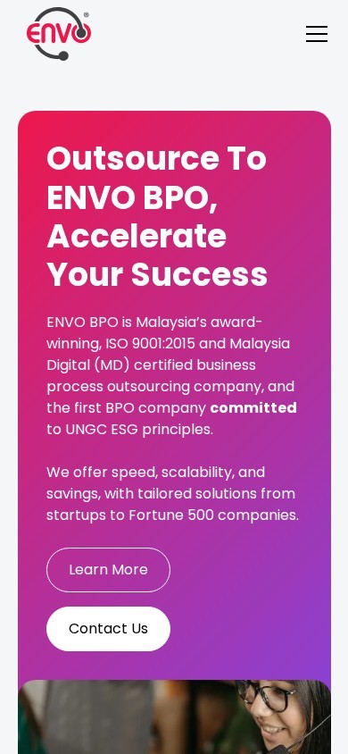 ENVO BPO website on a phone