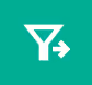 White funnel icon with an arrow pointing right on a green background representing filter or funnel filter.