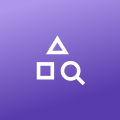 White triangle above a square with a magnifying glass icon on a purple gradient background.
