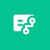 White stylized video camera icon with circuits on teal square background.