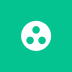 White circle with three smaller filled circles inside on a green background.