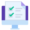 Computer monitor displaying a checklist with two checked green checkmarks on a document.