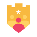 Yellow badge with three people icons and a white star above them.