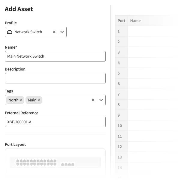 Mockup of ISAAC Workspace creating a network switch asset