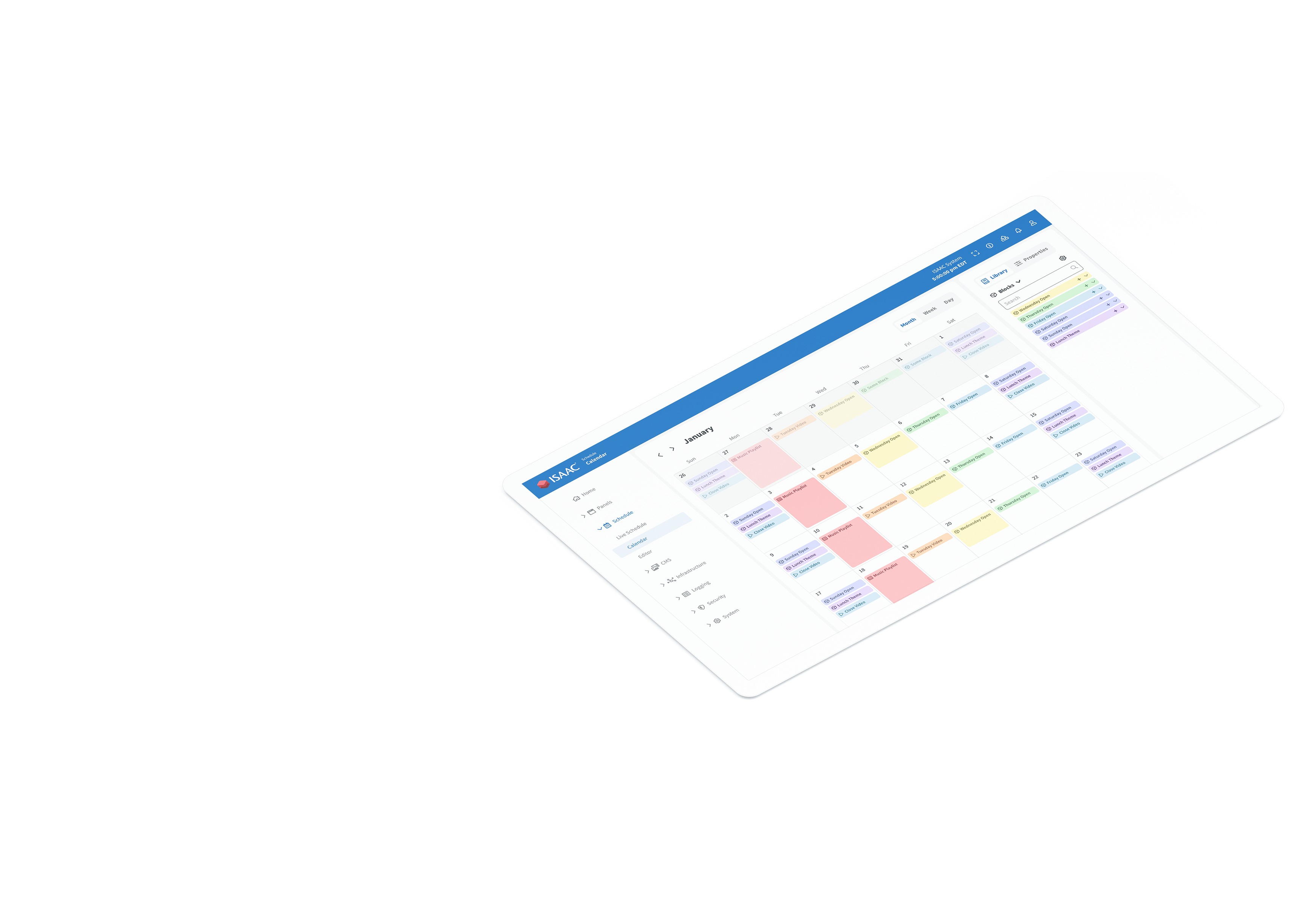 Mockup of ISAAC Workspace Schedule