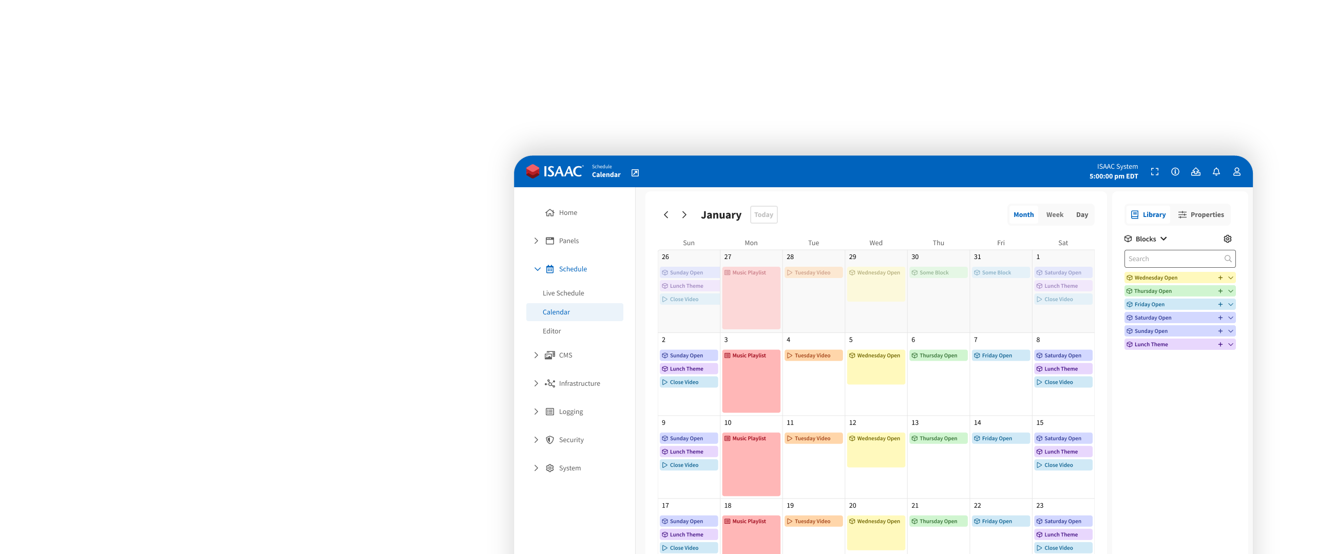Mockup of ISAAC Workspace Schedule