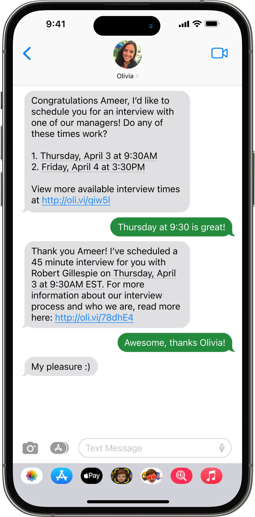 Schedule an interview, suggest other jobs, or disposition with ease.