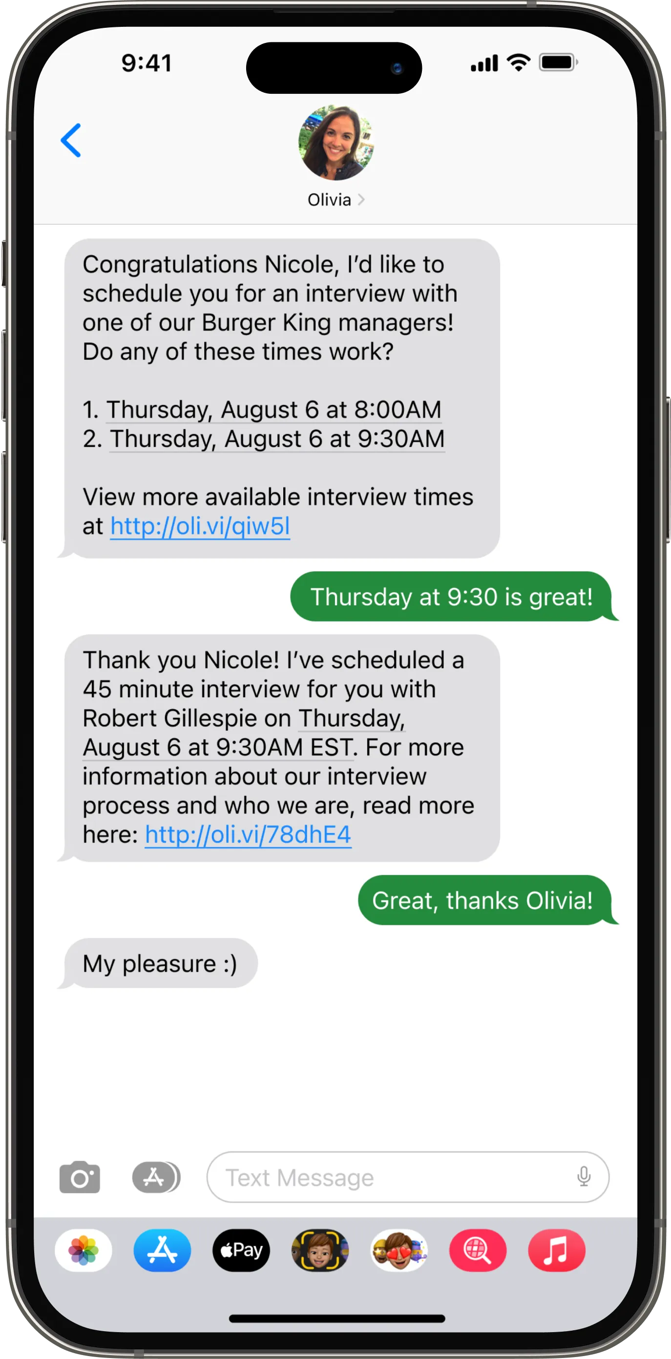Schedule an interview, suggest other jobs, or disposition with ease.