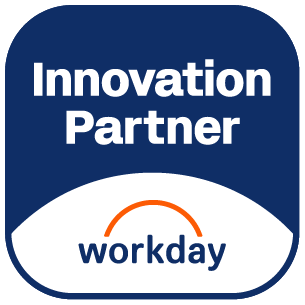 A blue and white logo for Workday.