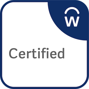 A white square with a blue border and the word certified written in blue.