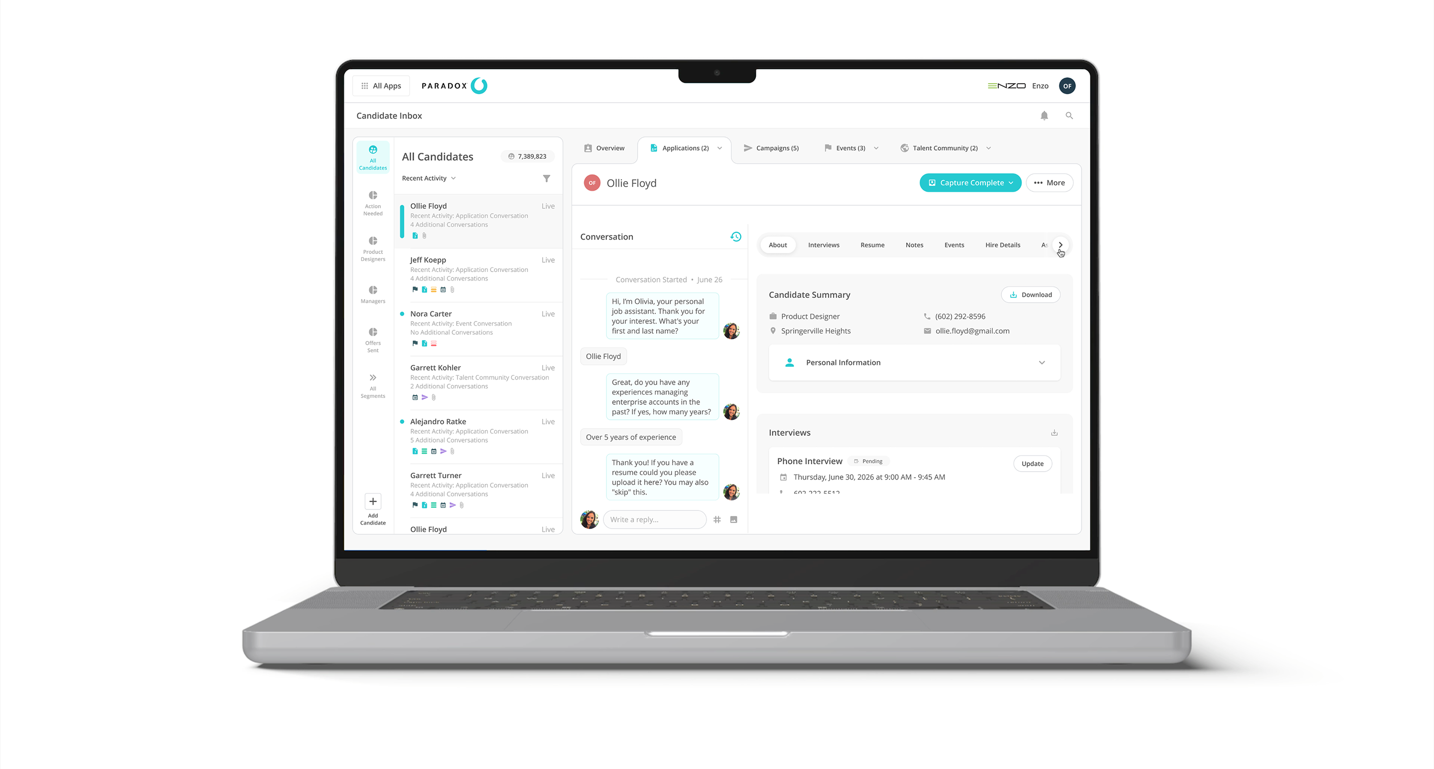 Candidate Experience Agent dashboard