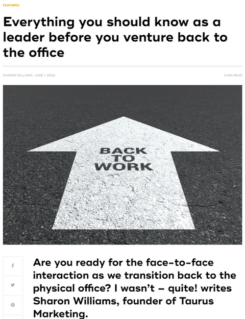 Kochie's Business Builders Contributed Article - Heading back to the office