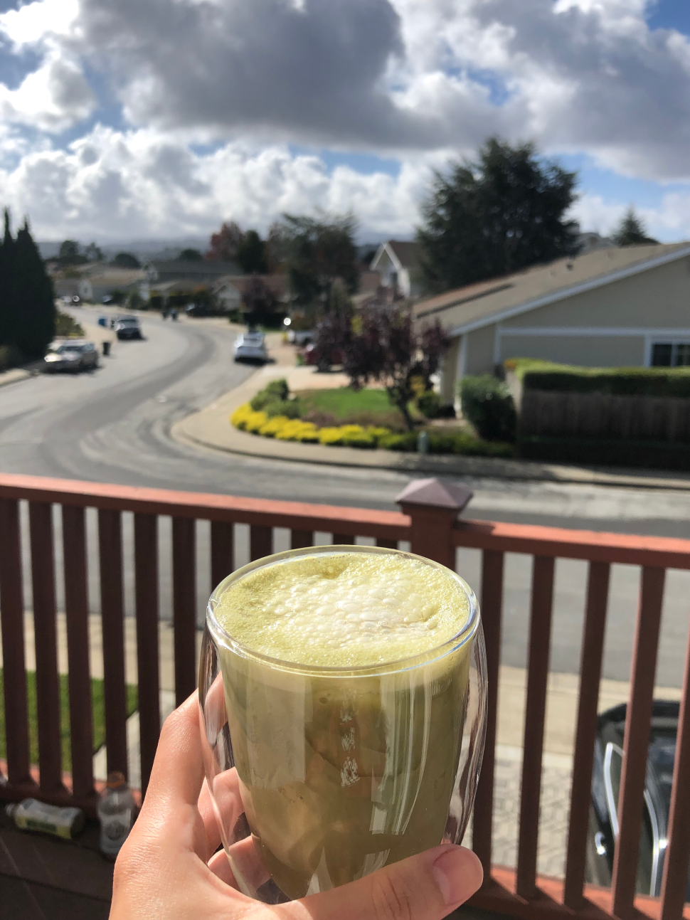 A photo of a matcha latte that I recently made.