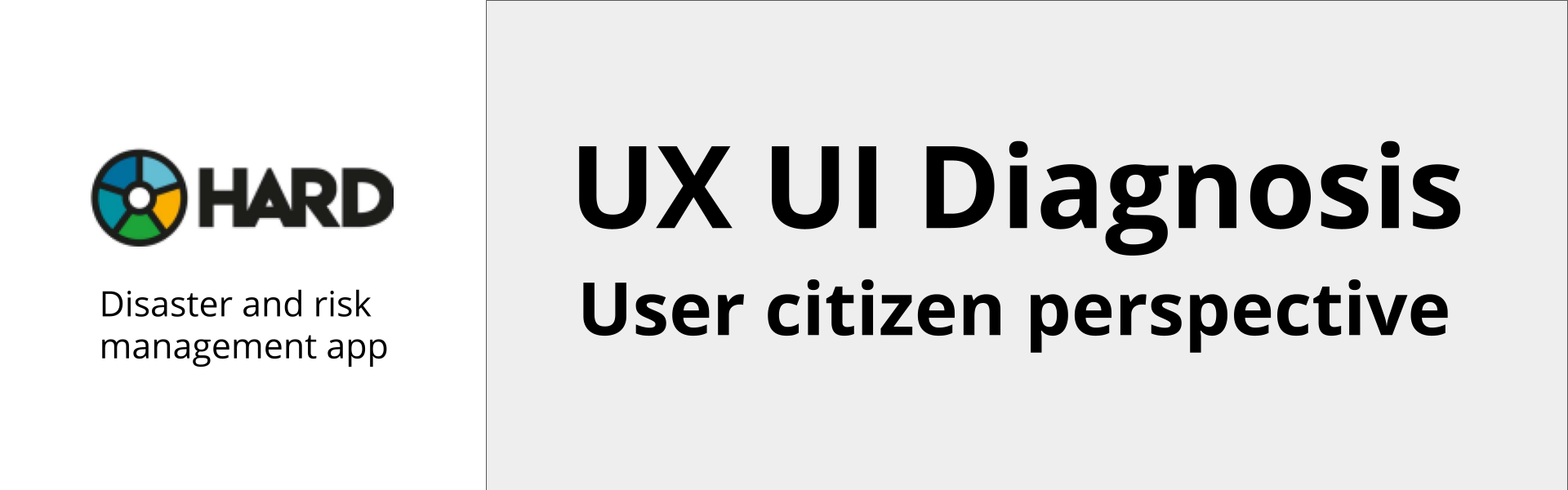 logo Hard: "Disaster and risk management app" and title of the report "UX UI Diagnosis- User Citizen perspective"