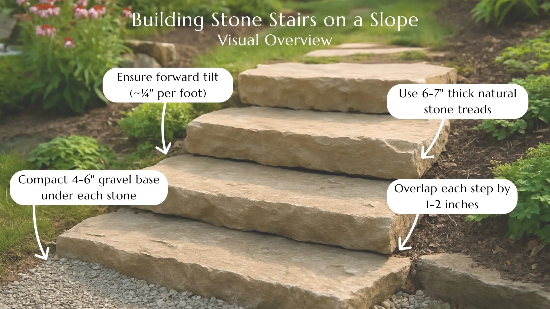 How to build stone steps on a slope: Visual overview