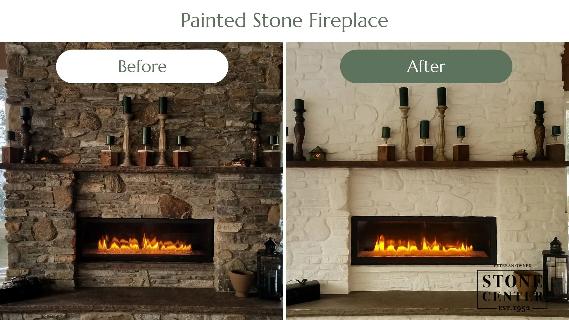 Painting a stone fireplace: before vs. after