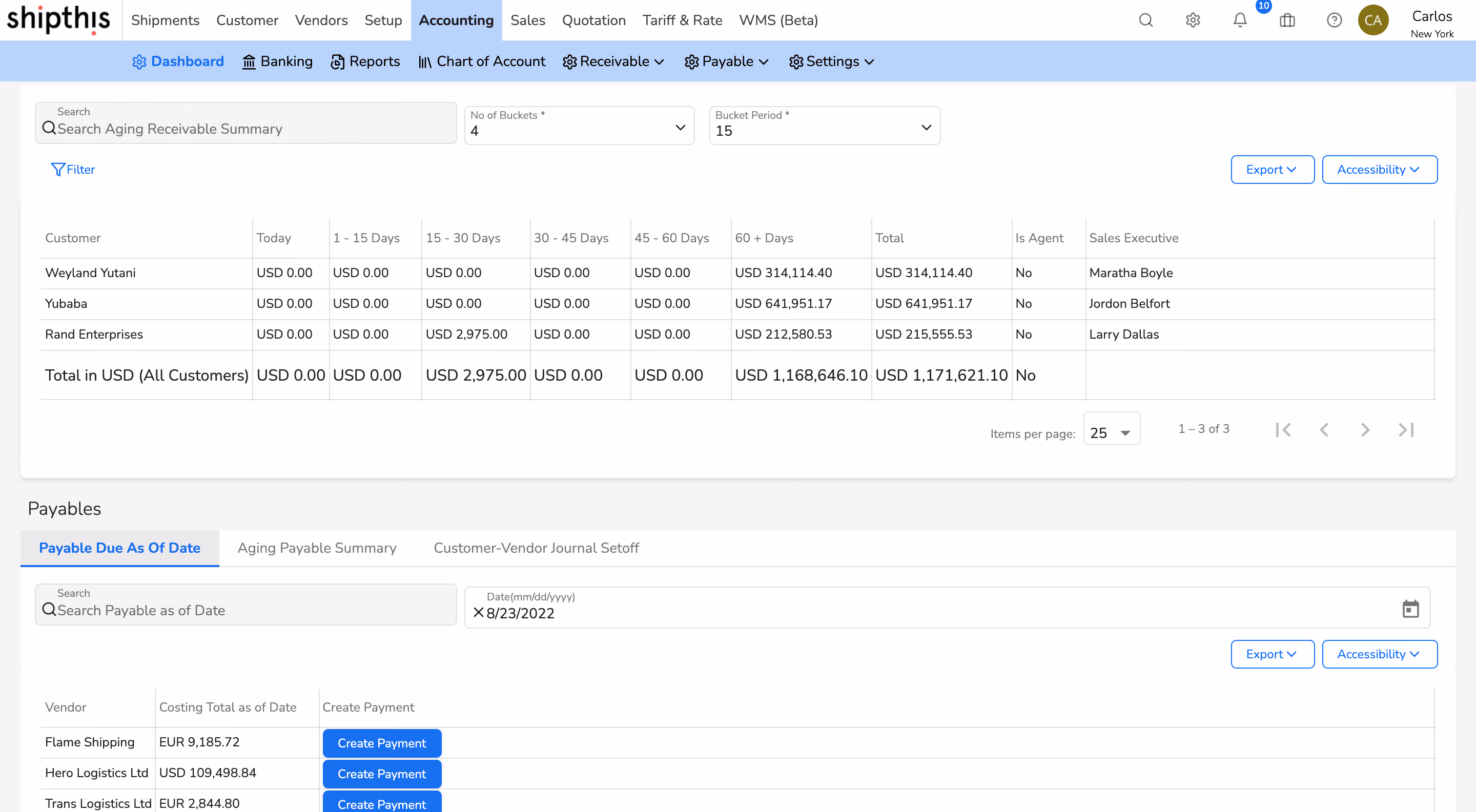 Streamline your freight accounting with our GAAP compliant accounting module. The dashboard provides detailed information on accounting data.