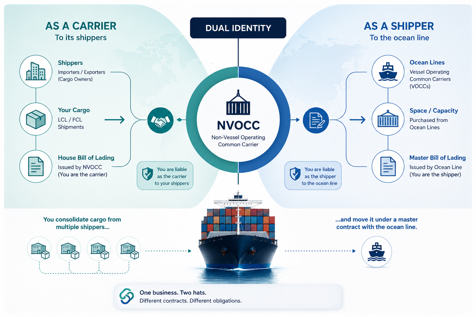 How an NVOCC acts as a carrier to its shippers and as a shipper to the ocean carrier